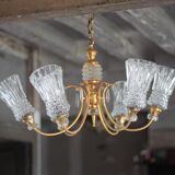 Vintage pendant light, brass pendant light with glass globe, 6-light chandelier