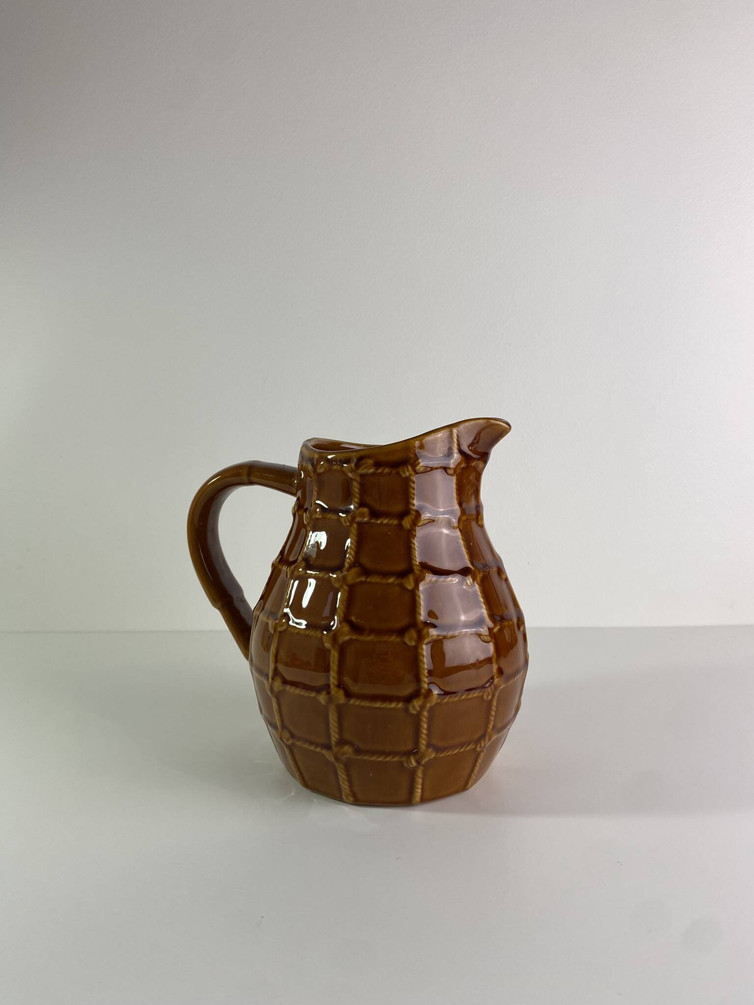 Large Saint-Clément vintage brown rope pitcher 1950