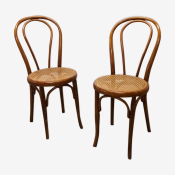 Paire de chaises bistrto Brief 1900 bois courbé et cannage