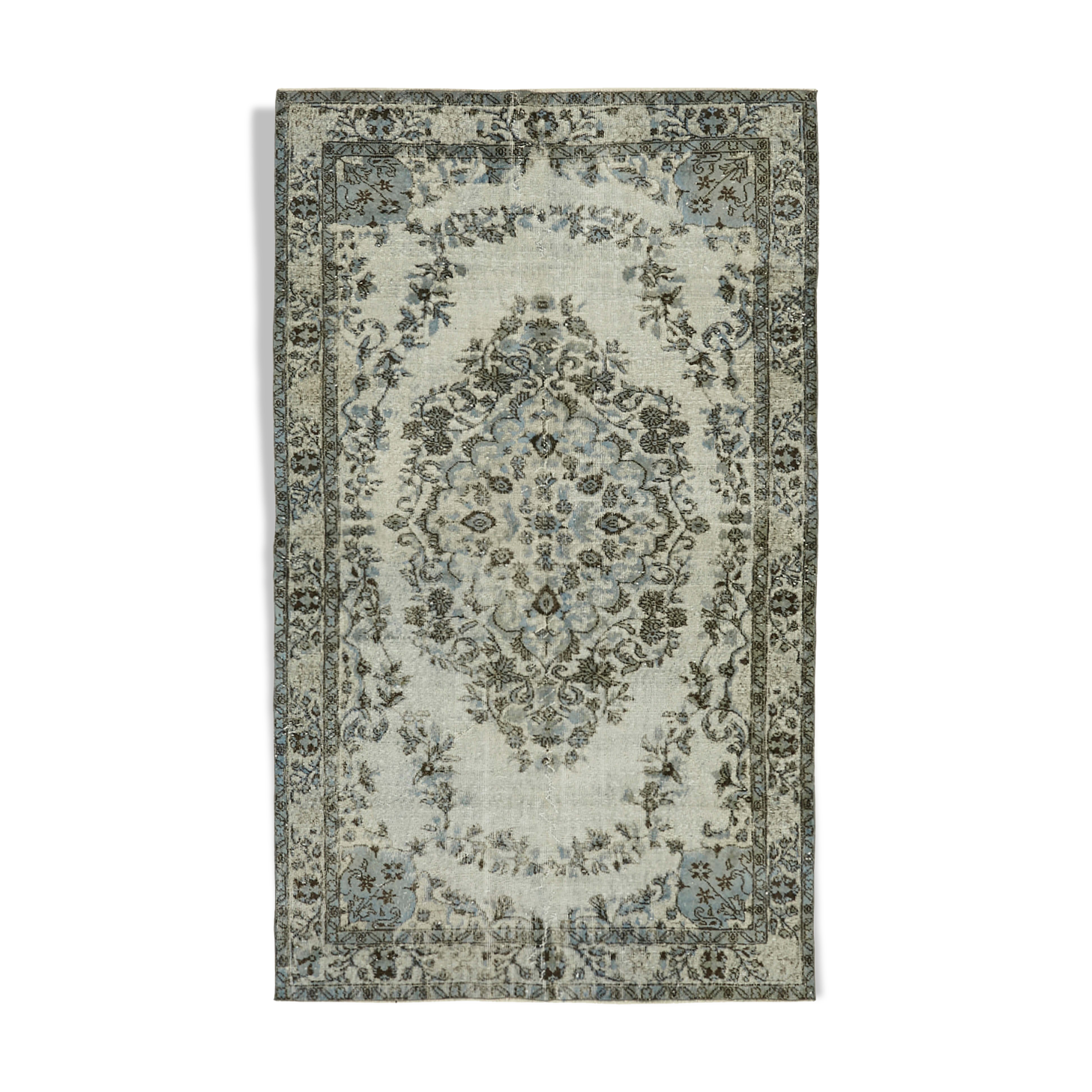 Handwoven unique oriental 1980s 160 cm x 265 cm blue rug