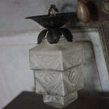 Art Deco pendant light, Art Deco tiered glass globe chandelier, skyscraper lamp