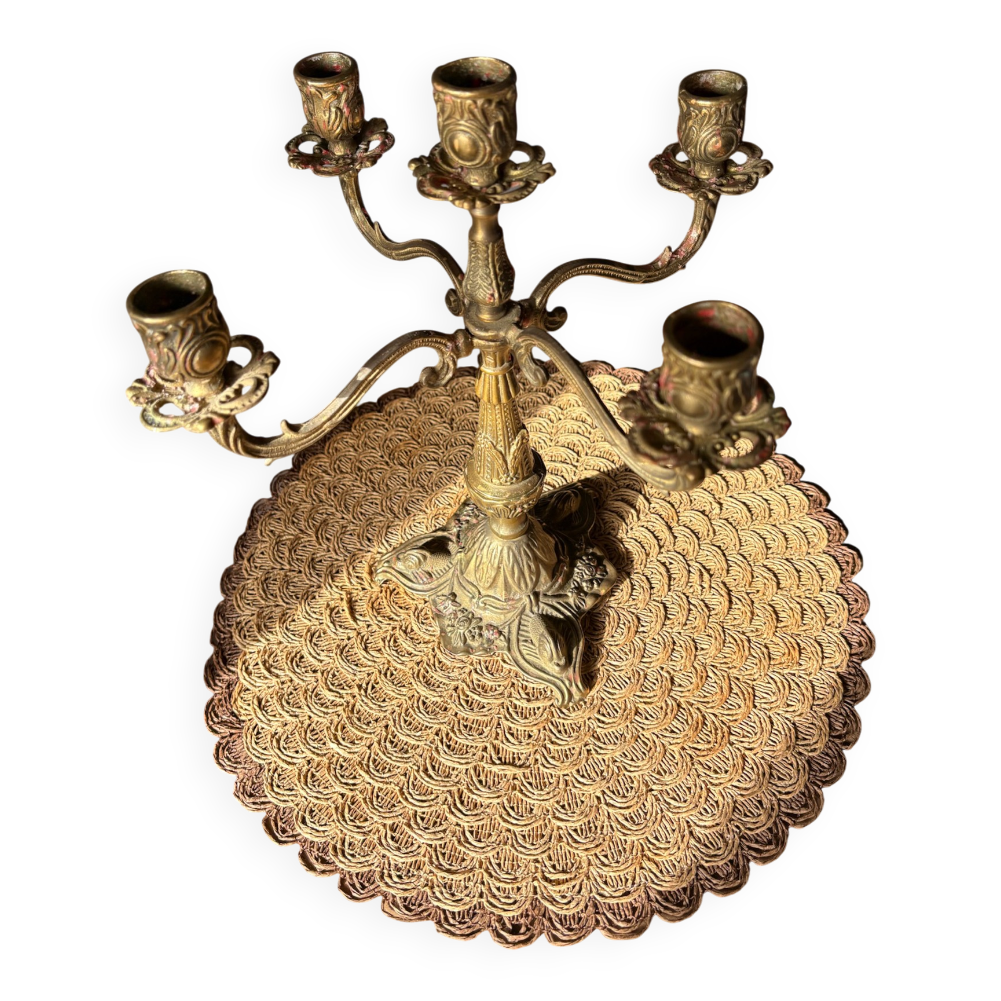 Antique bronze candelabrum with 5 arms - dolphin head feet