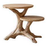 Rustic sculptural side table made of natural and organic driftwood.