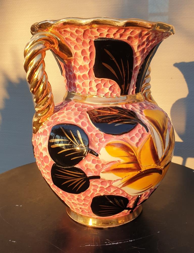 Vase Vallauris 1950 rose noir et jaune
