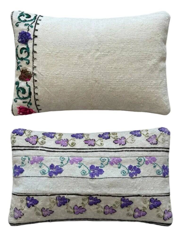 Set of 2 vintage embroidered cushion covers 36x61 cm
