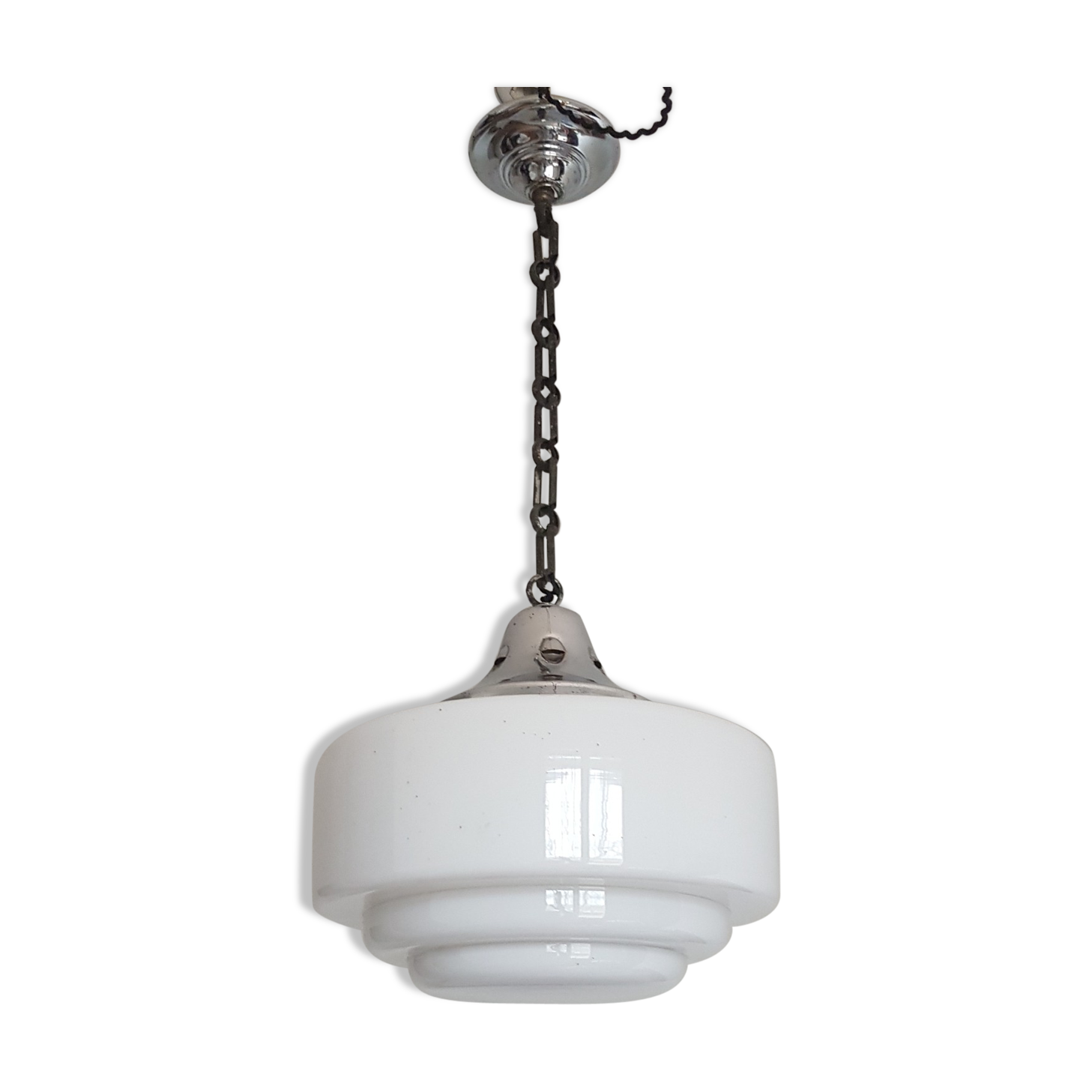 Art deco, metal and opaline hanging lamp