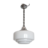 Art deco, metal and opaline hanging lamp