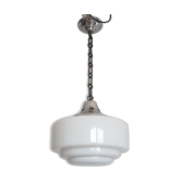 Art deco, metal and opaline hanging lamp