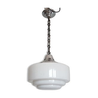 Art deco, metal and opaline hanging lamp