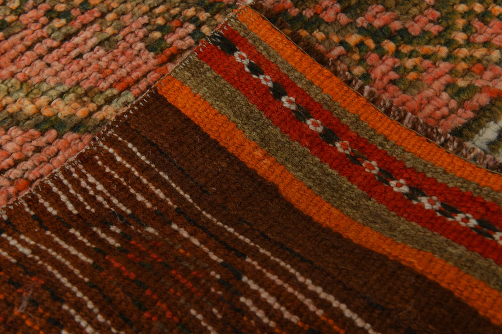 Brick Red Geometric Style Turkish Oushak Runner Rug, 90x340 Cm