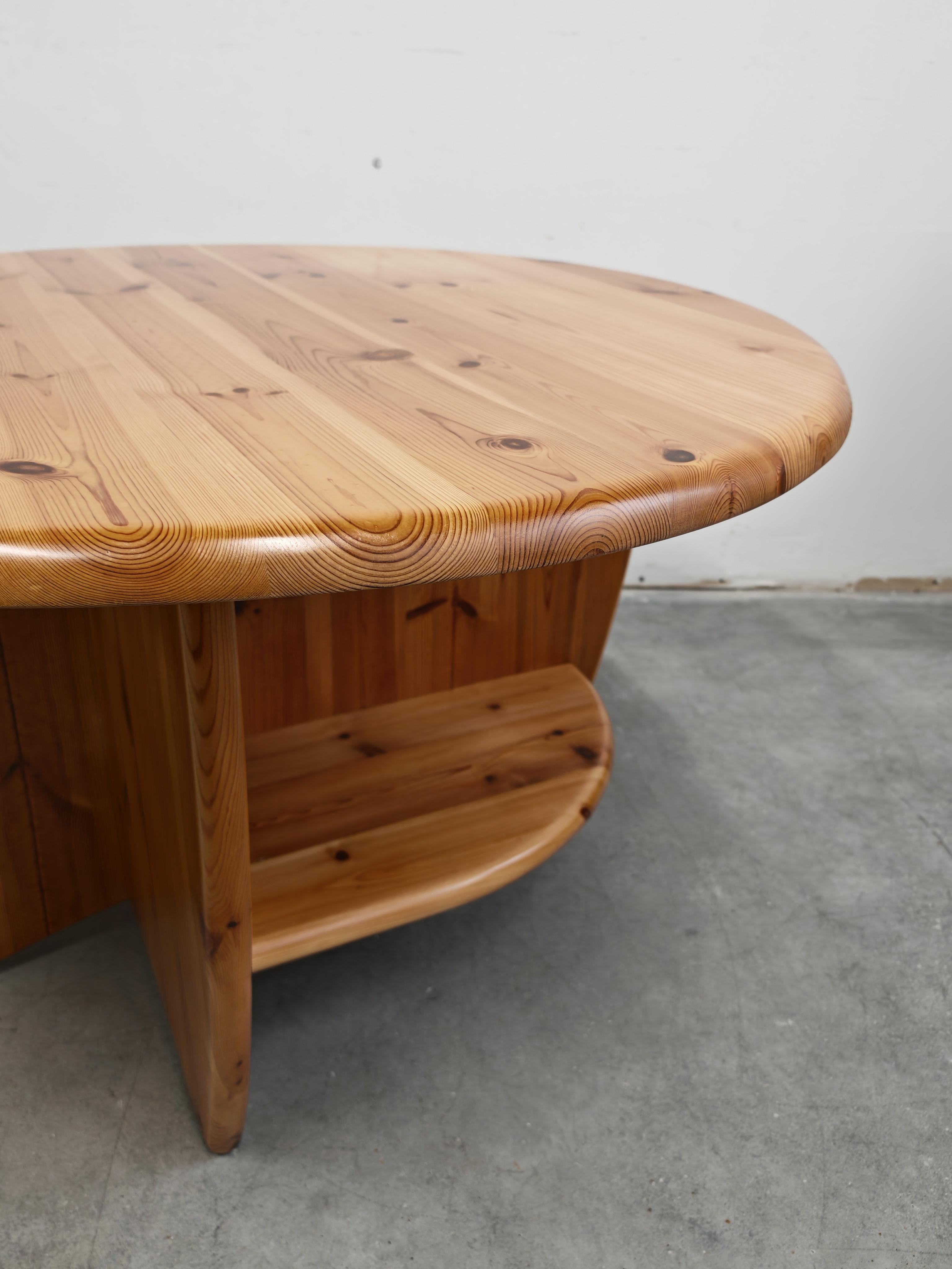 1970s solid pine brutalist round coffee table