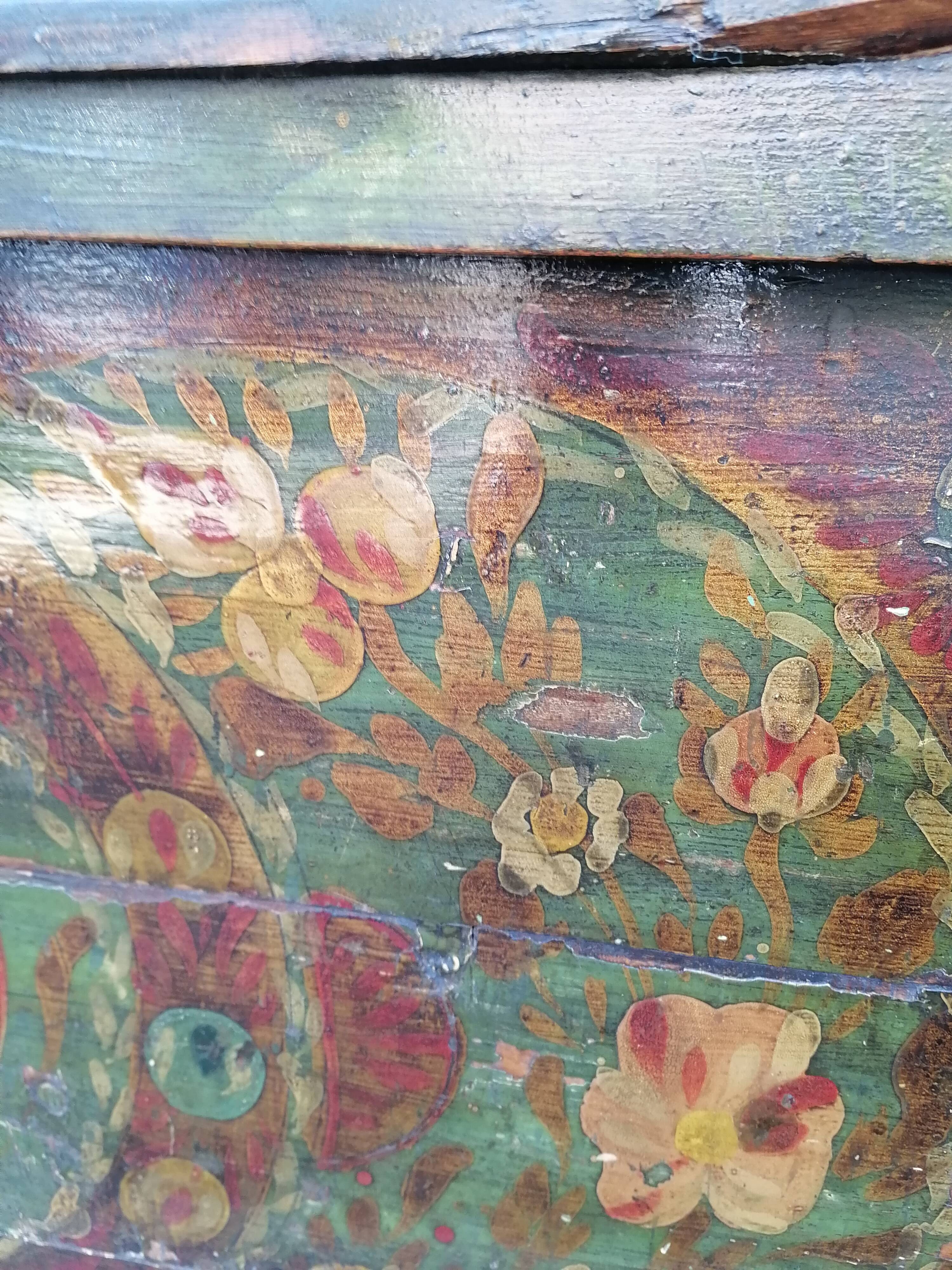 Alsatian wedding chest painted wood old 19th