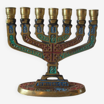 Jewish candlestick 7 branches menorah in brass 10 cm