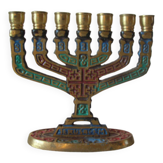 Jewish candlestick 7 branches menorah in brass 10 cm