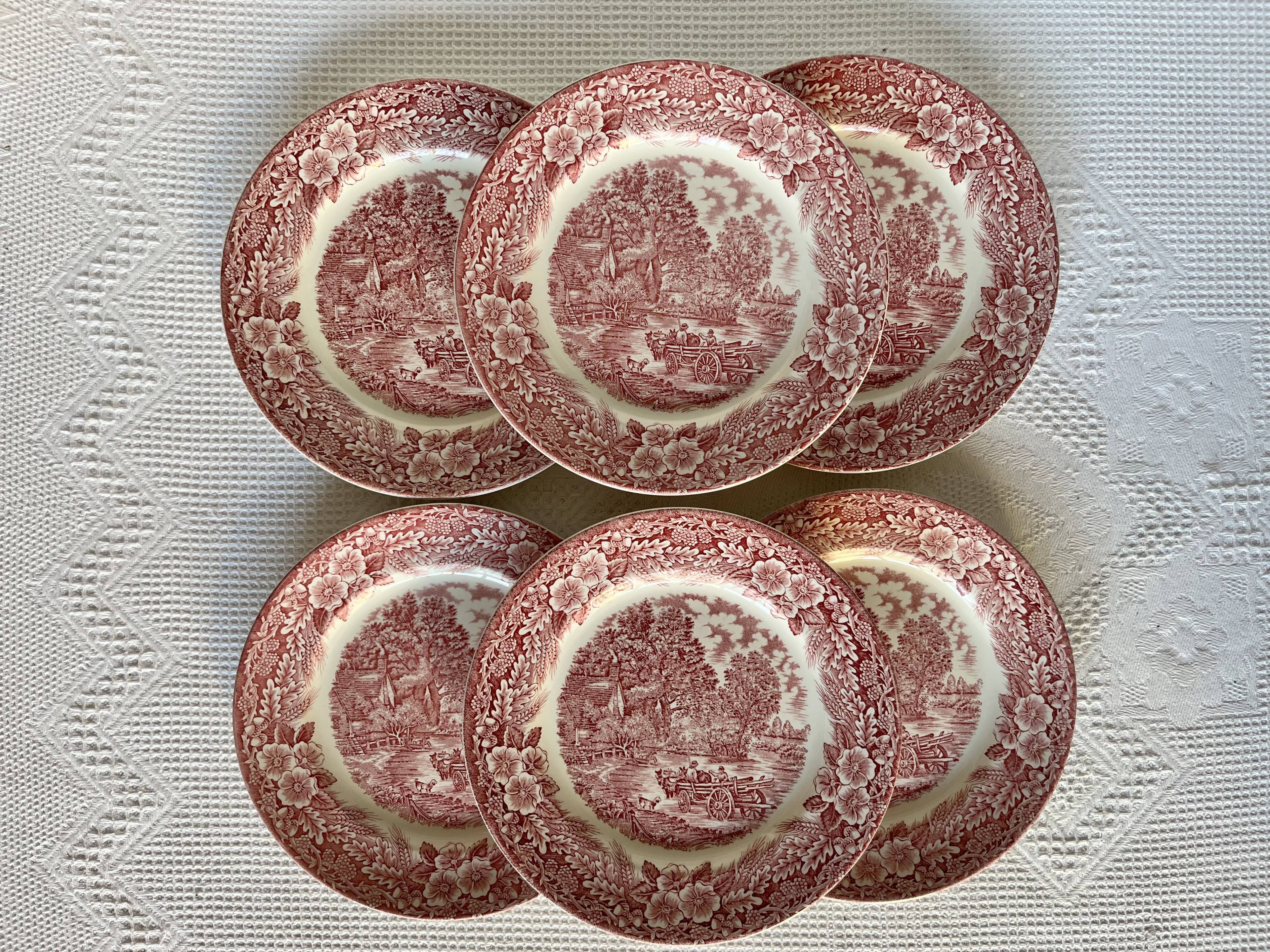 Series of 6 flat plates English earthenware