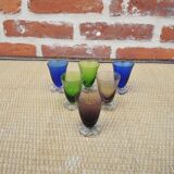 6 old coloured glass liqueur glasses