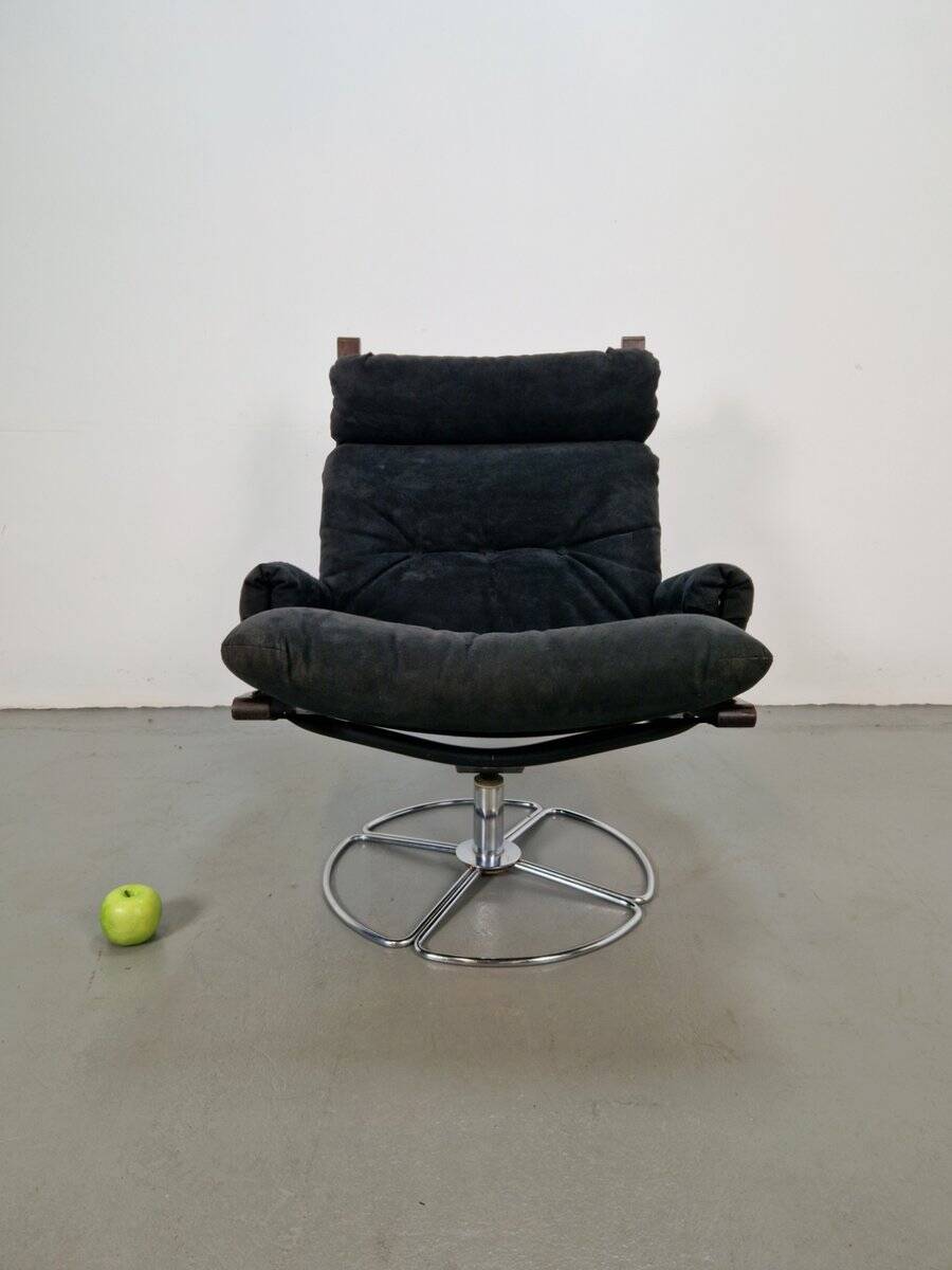 Vintage Black Alcantara Lounge Chair by Bruno Mathsson for Dux, 1960s