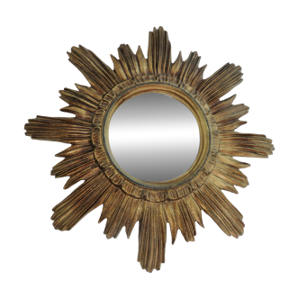 Ancien miroir soleil en résine dorée, made in Italy, années 60 70,vintage