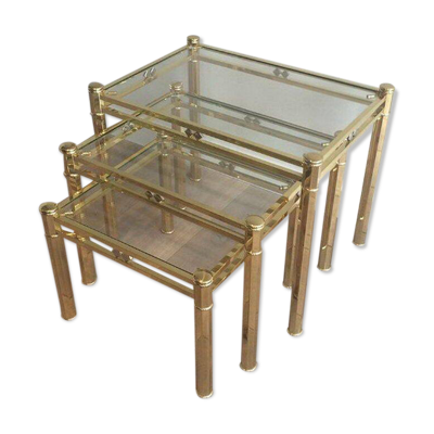 Suite de 3 tables gigognes en laiton
