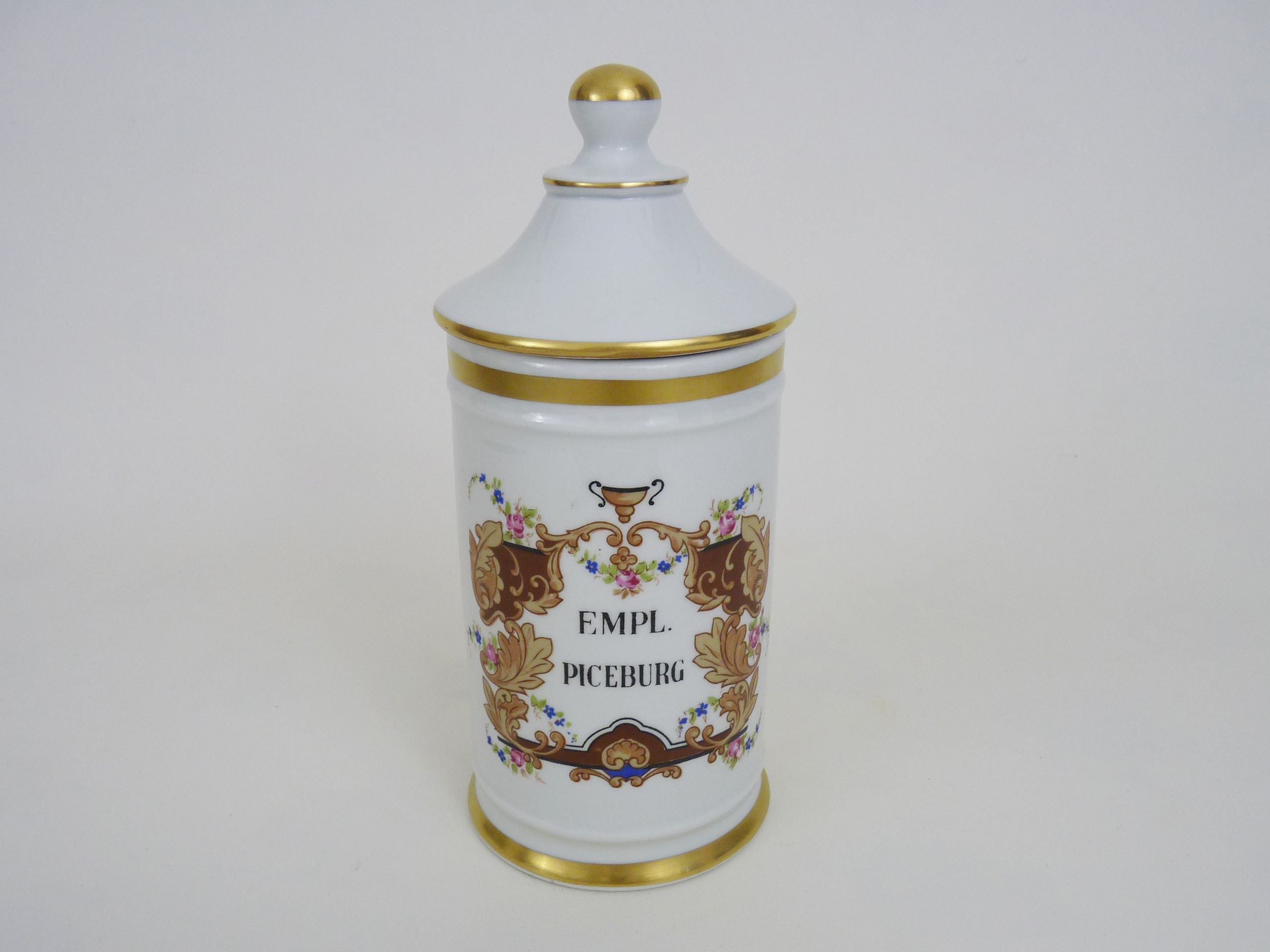Old apothecary pot, pharmacy pot in snake porcelain, hand painted. Year 60