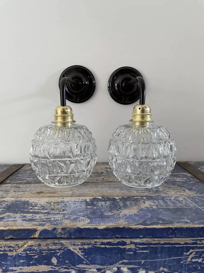Pair of vintage glass globe wall lights