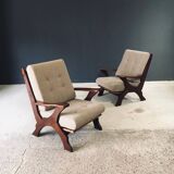 Rustic X Frame Lounge Chairs, Belgium, 1950s, Set of 2