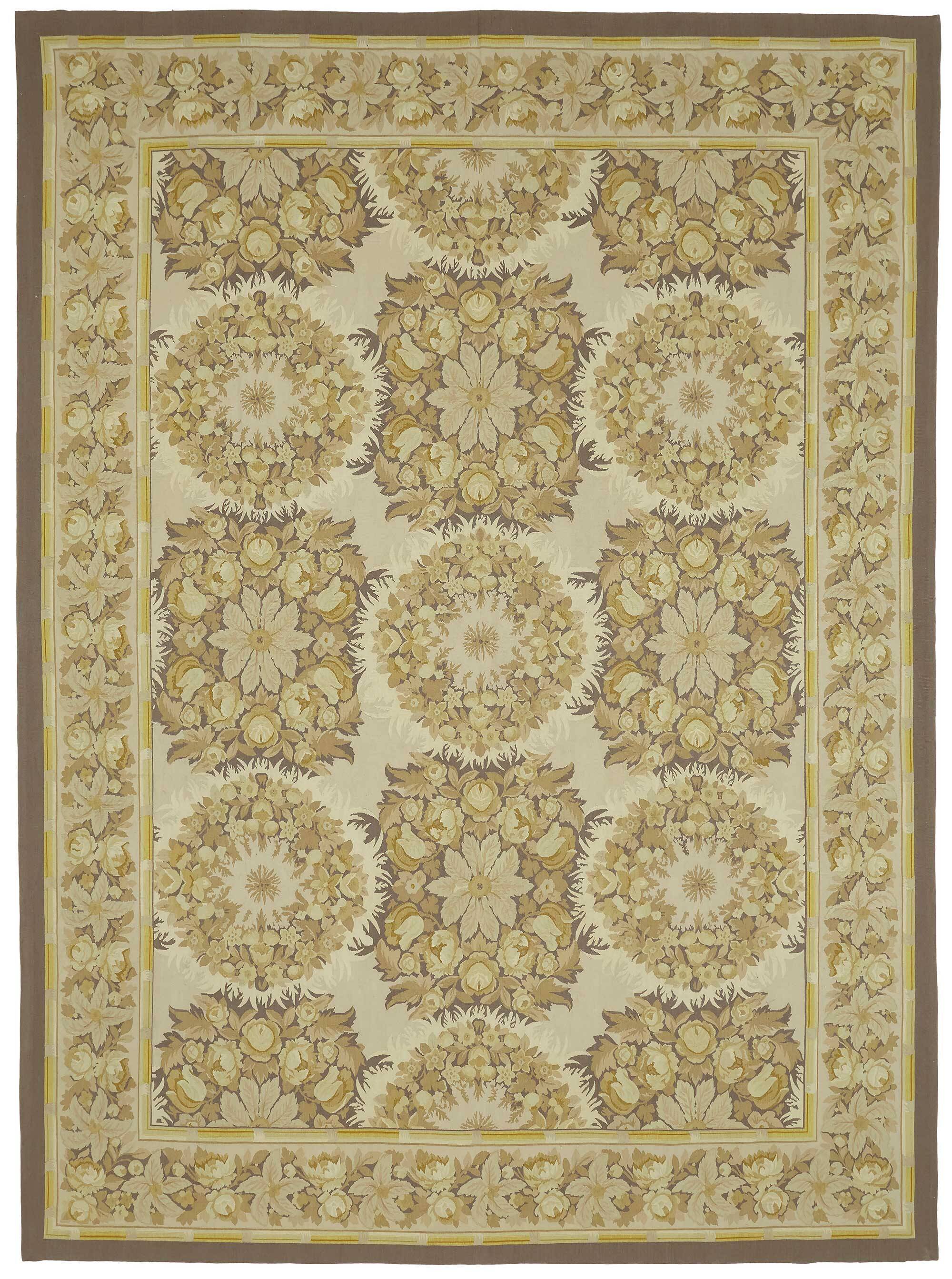 Handmade European Vintage Aubusson Kilim 270 cm x 370 cm