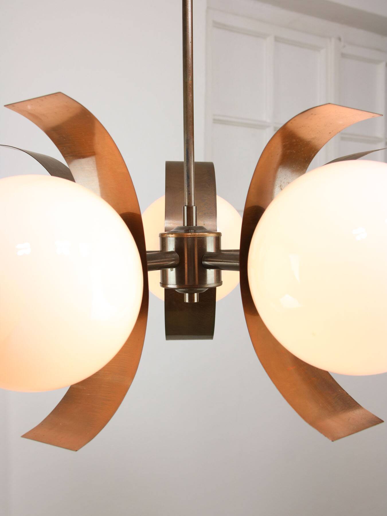 Vintage Italian Copper & Opaline Chandelier, 70s