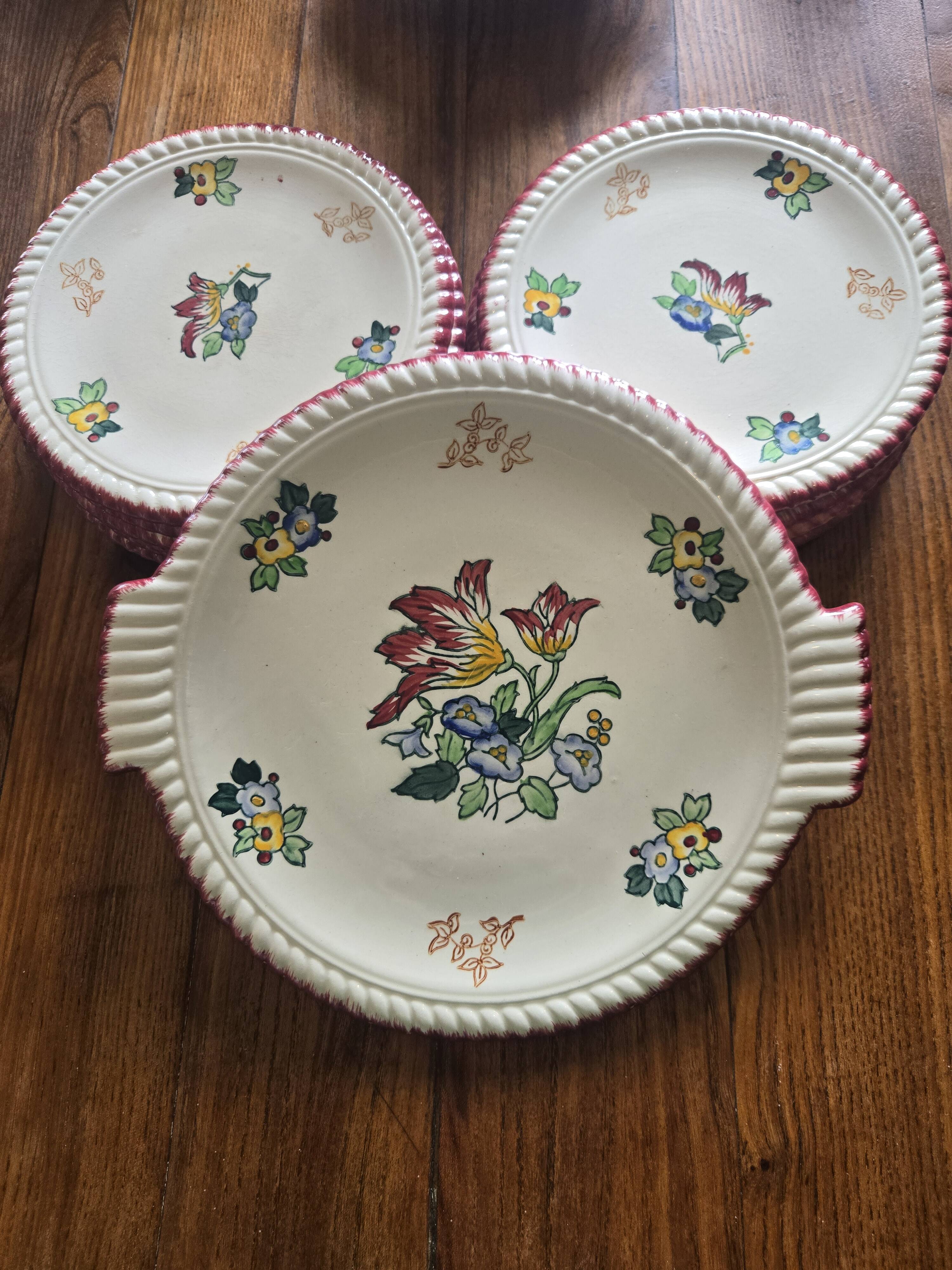 Longwy Cake Service, Ear Plate + 11 Plates"