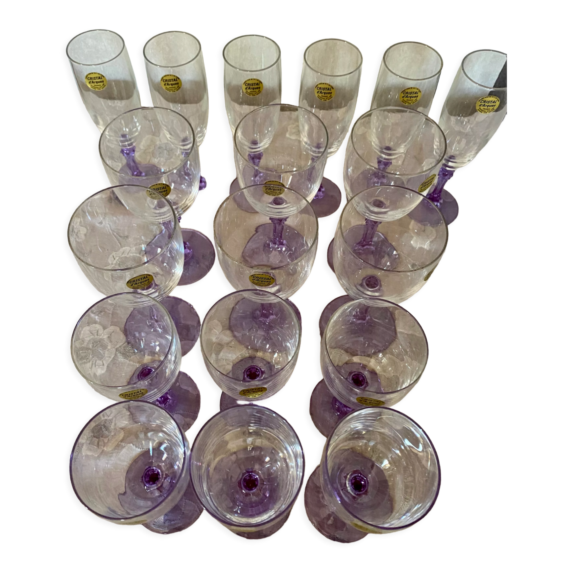 18 vintage Lilac series crystal glasses