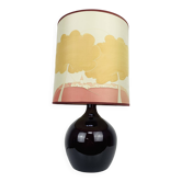 Lampe boule en céramique violette et abat-jour en soie, années 60
