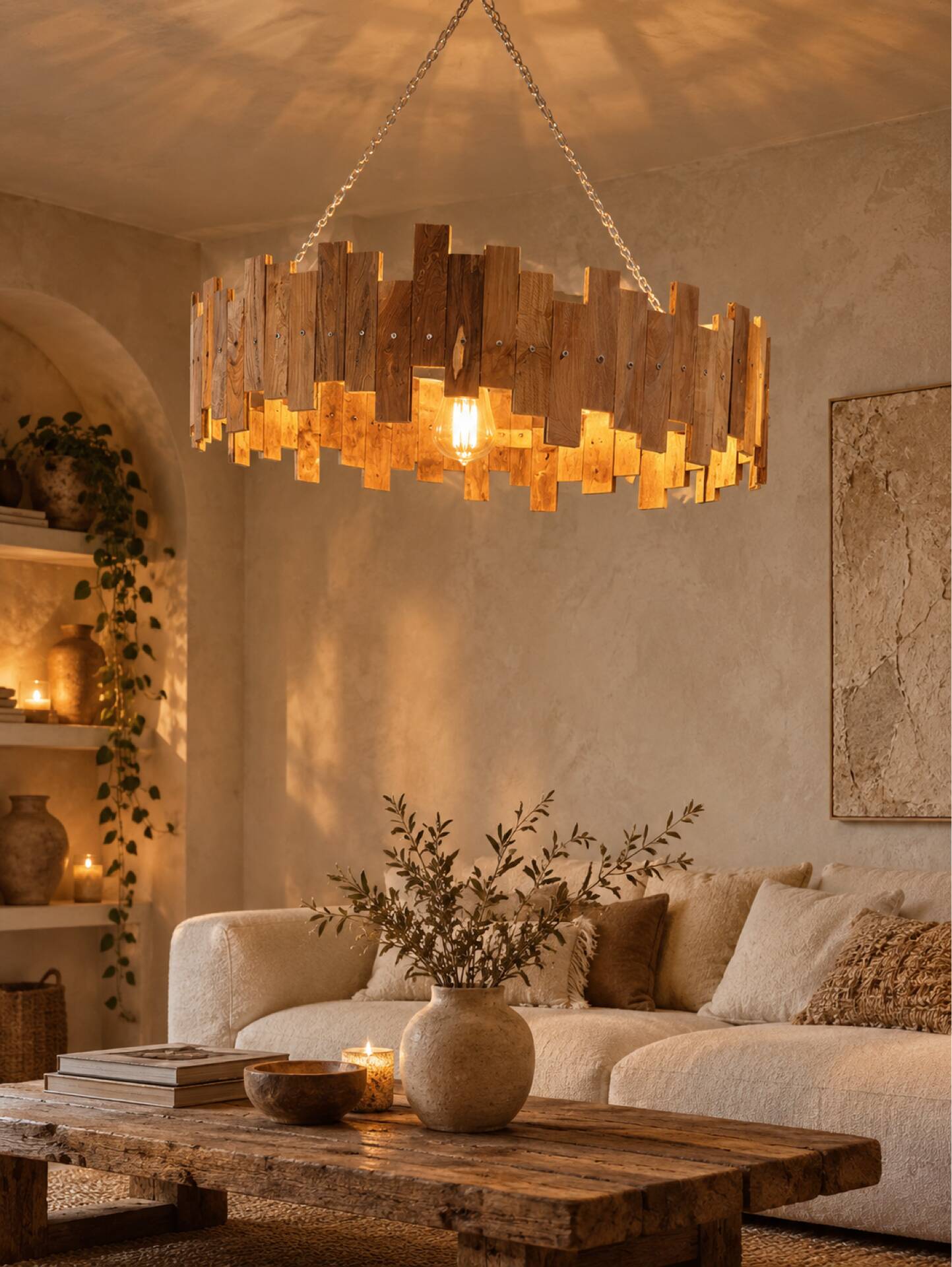 Handmade wooden lustre 102 cm - wabi sabi - unique piece