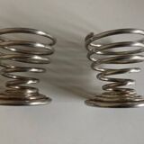 Pair of spring egg cups in silver metal 1970