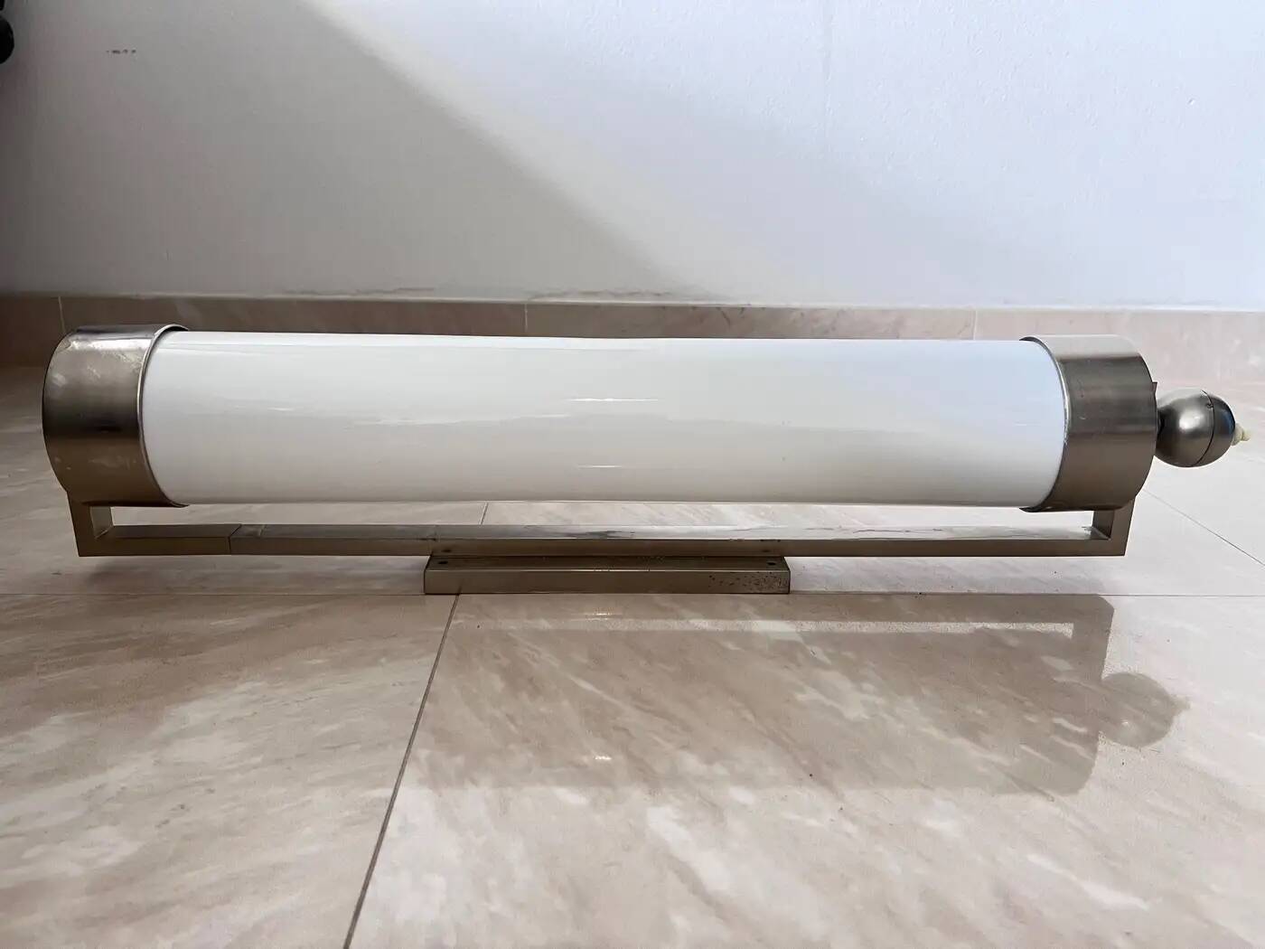 XXL big chrome and milk glass Bauhaus / functionalist wall lamp - 1930s