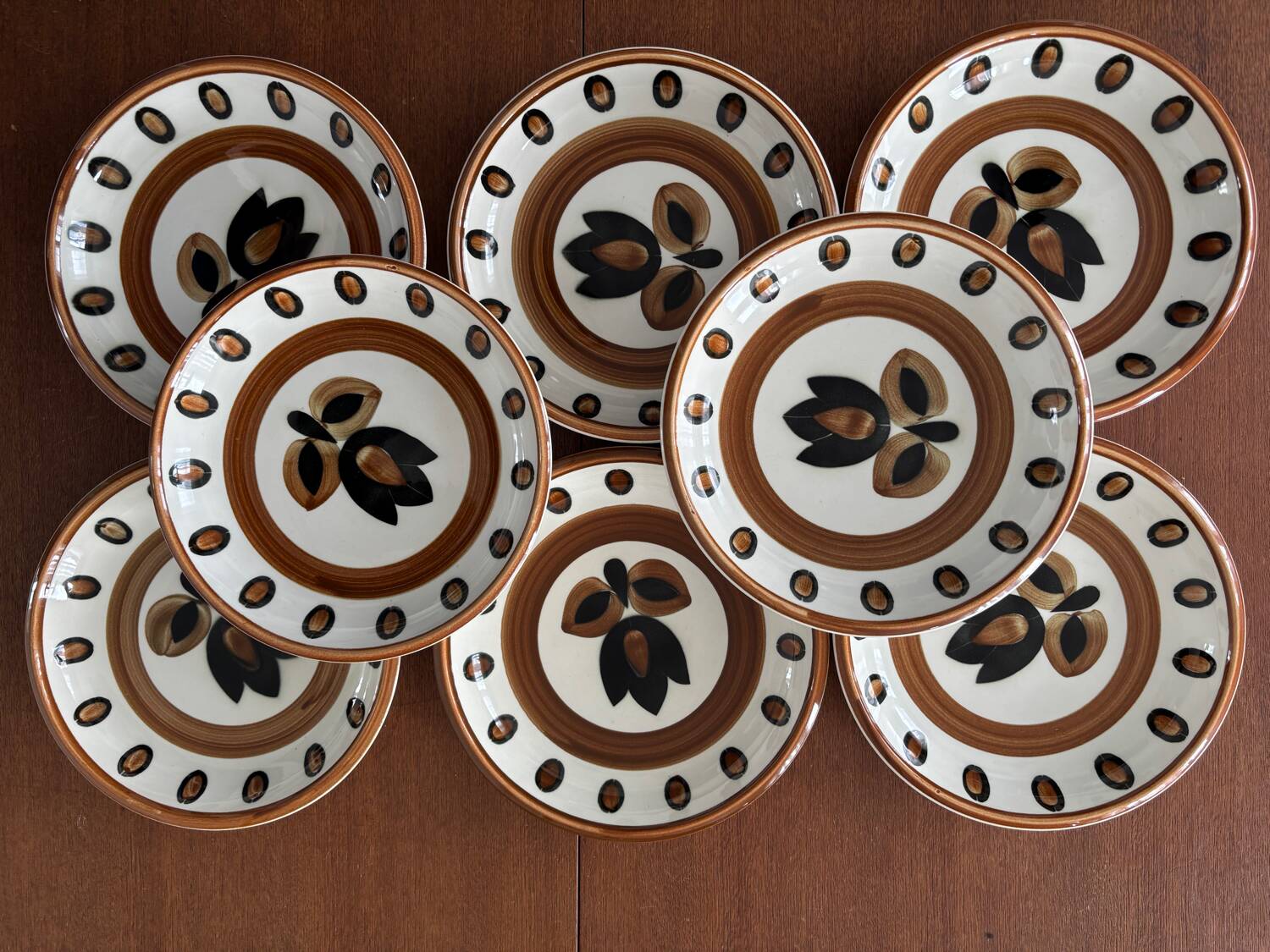 Set of 8 vintage Boch La Louviere soup plates, 1970s, kimono model