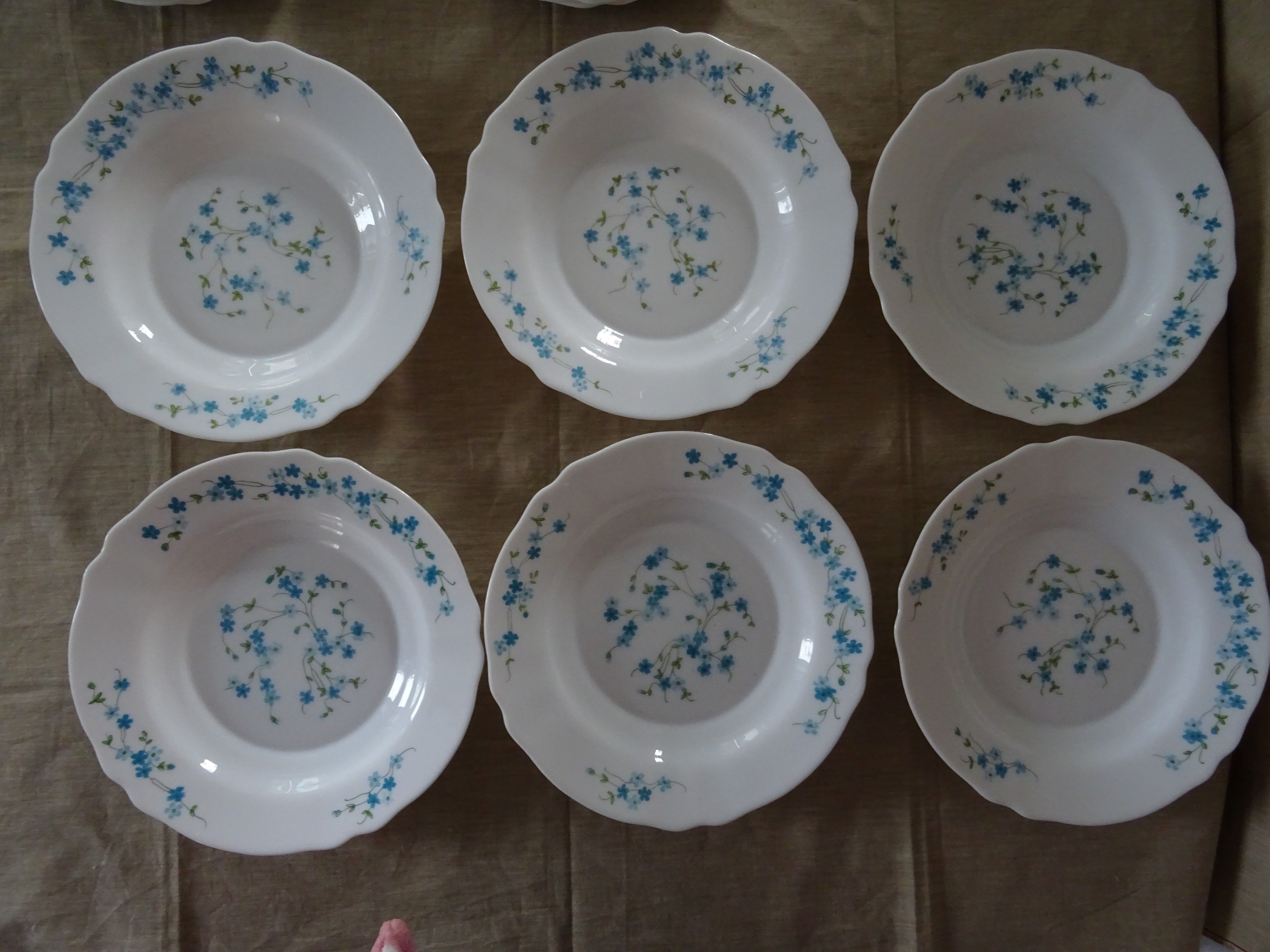 18 Plates Flat Desserts Hollow VERONICA BLUE FLOWERS Arcopal forget-me-not Lot EJ