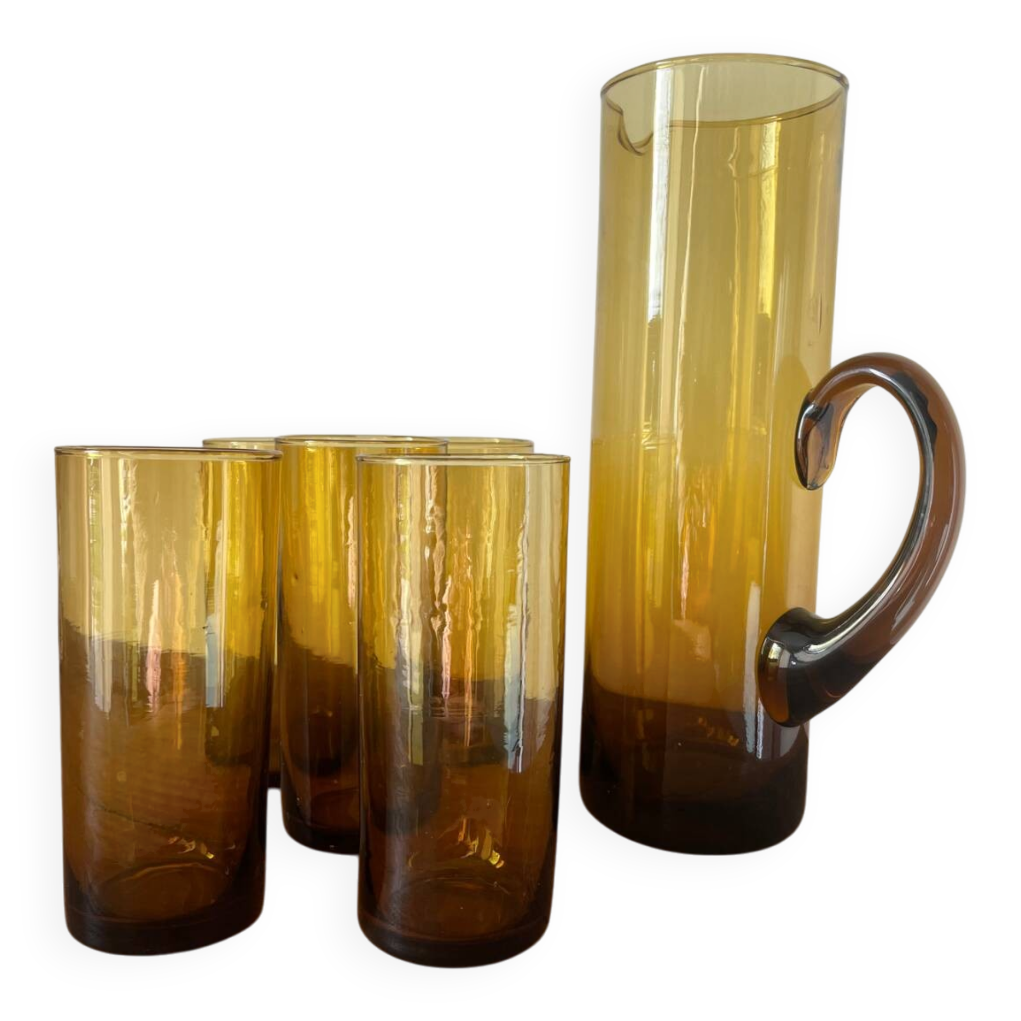 Amber blown glass orangeade service from the 1970s.