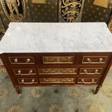 Louis XVI style chest of drawers in mahogany and amaranth