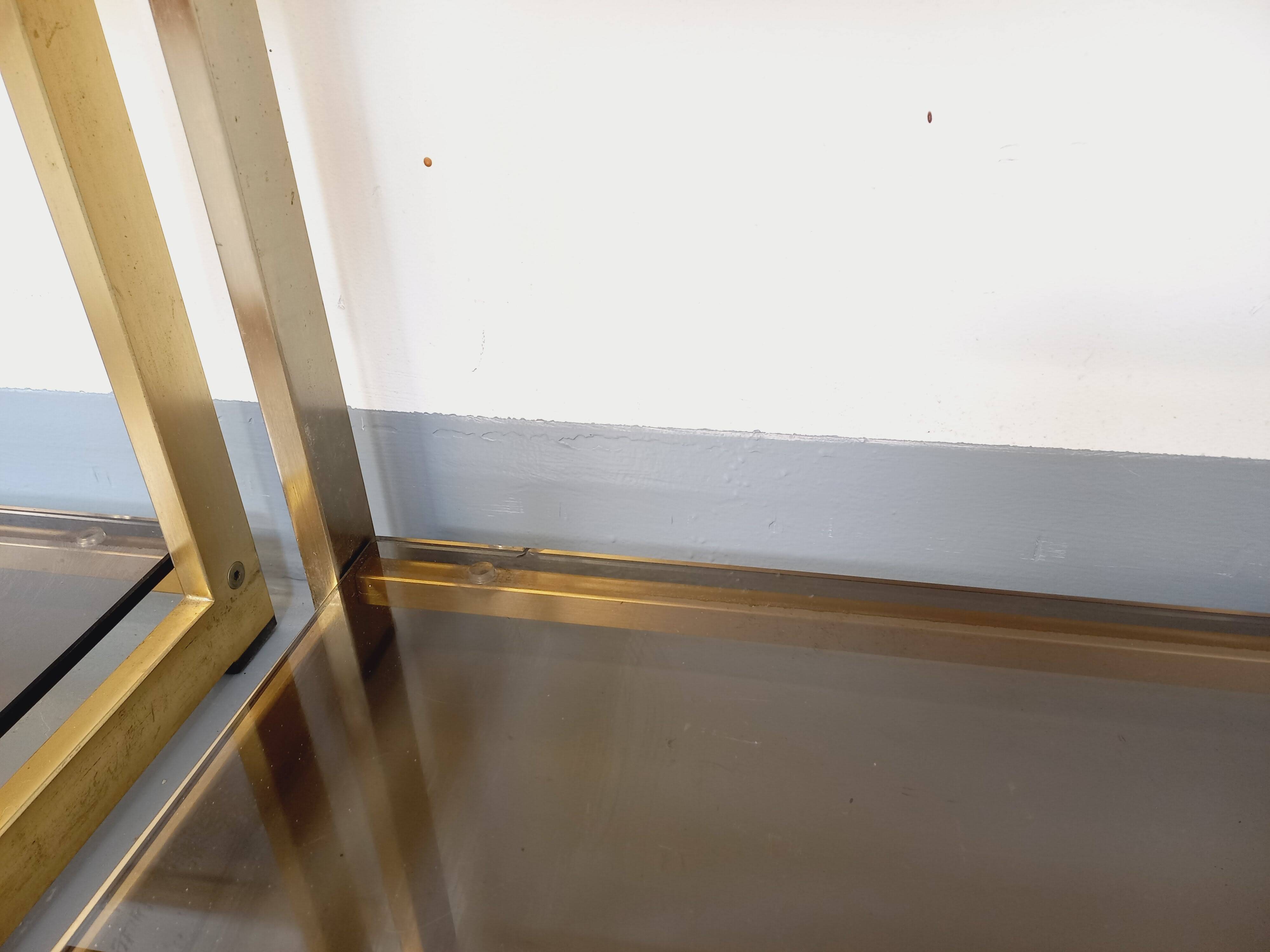 Artelano vintage bookcase shelves in gold metal smoked glass from the 70s