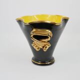 Large black and gold ceramic vase from Vallauris