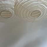 Suspension in rattan and japanese natural linen in the shape of a lantern h50 d30