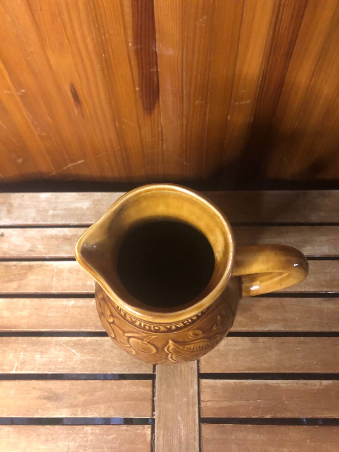 Old sarreguemines pitcher brown ceramic vintage vines decor #a430