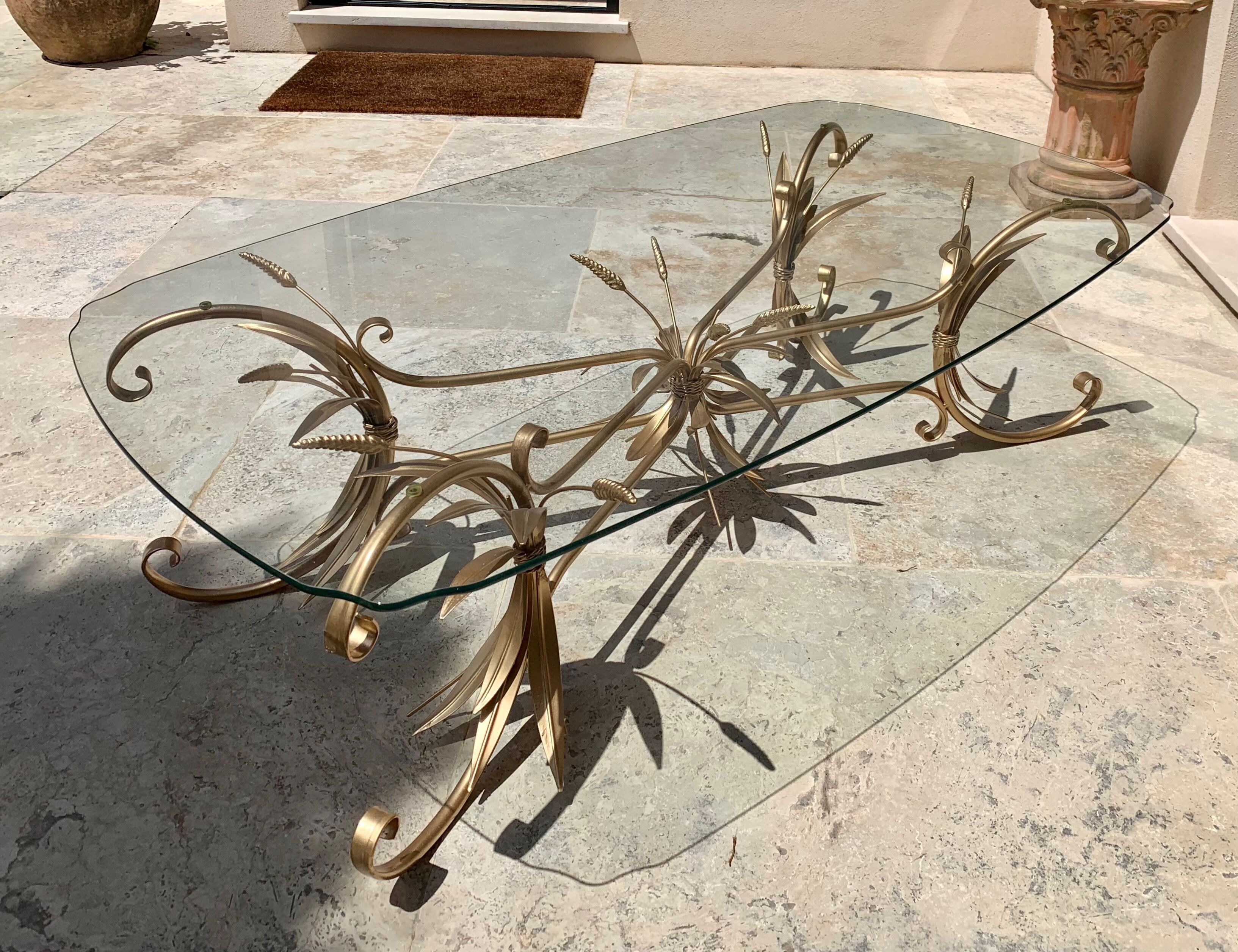 Coffee table ear of wheat in gilded metal