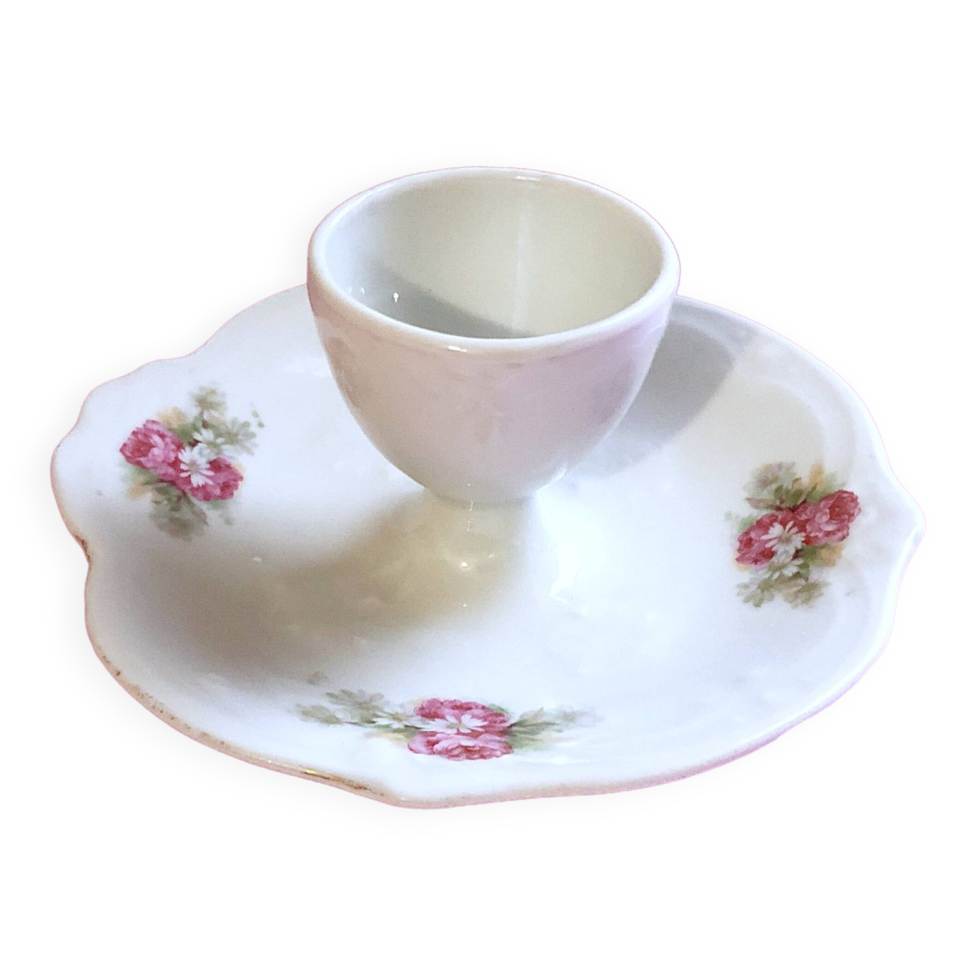 Porcelain egg cup with shabby chic style floral bouquet decoration Romanticism