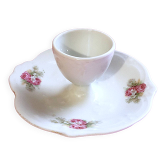 Porcelain egg cup with shabby chic style floral bouquet decoration Romanticism
