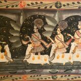 Tableau à la gouache sur tissu indien