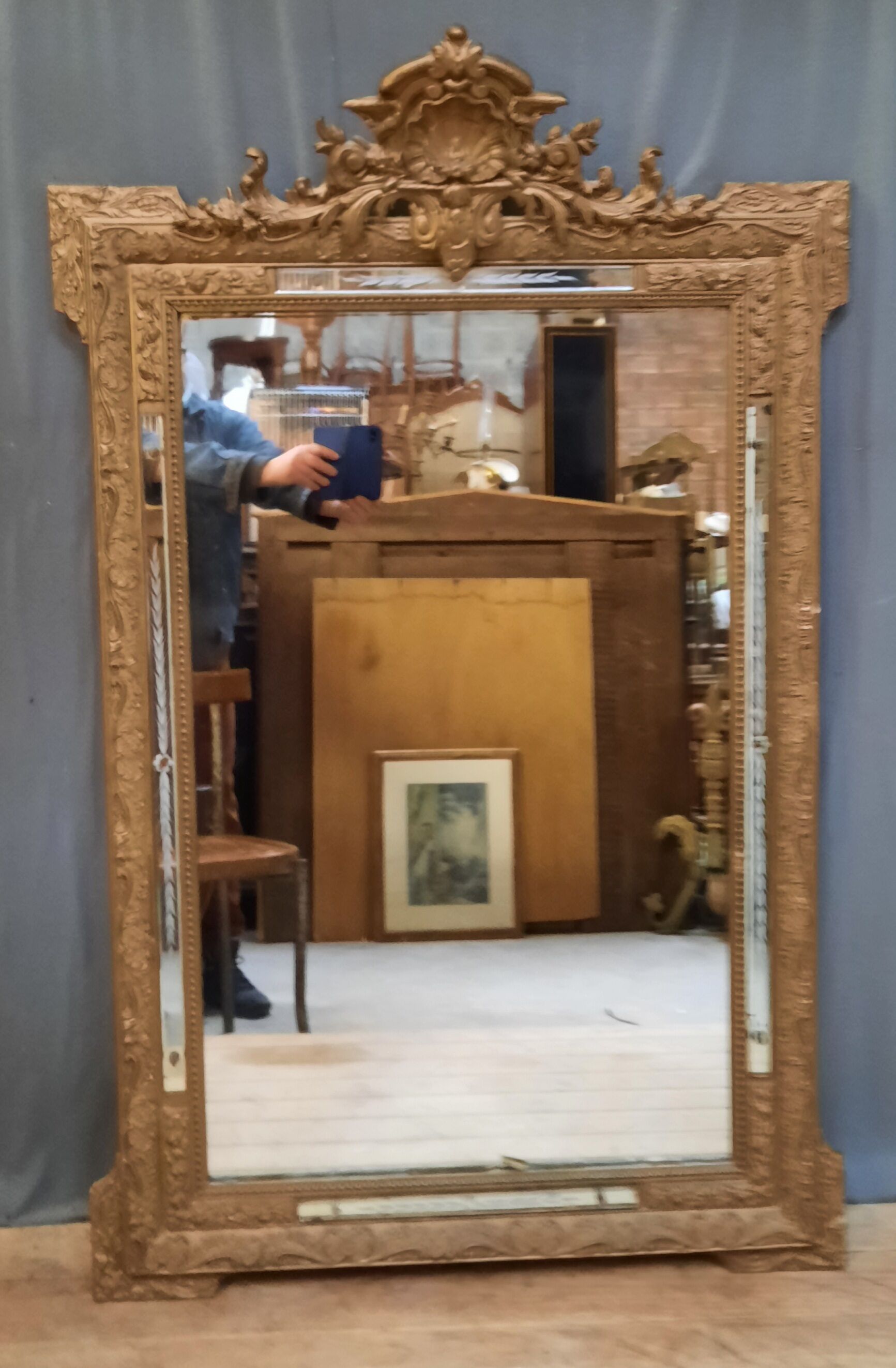 Mirroir doré de cheminnee style Louis XVI