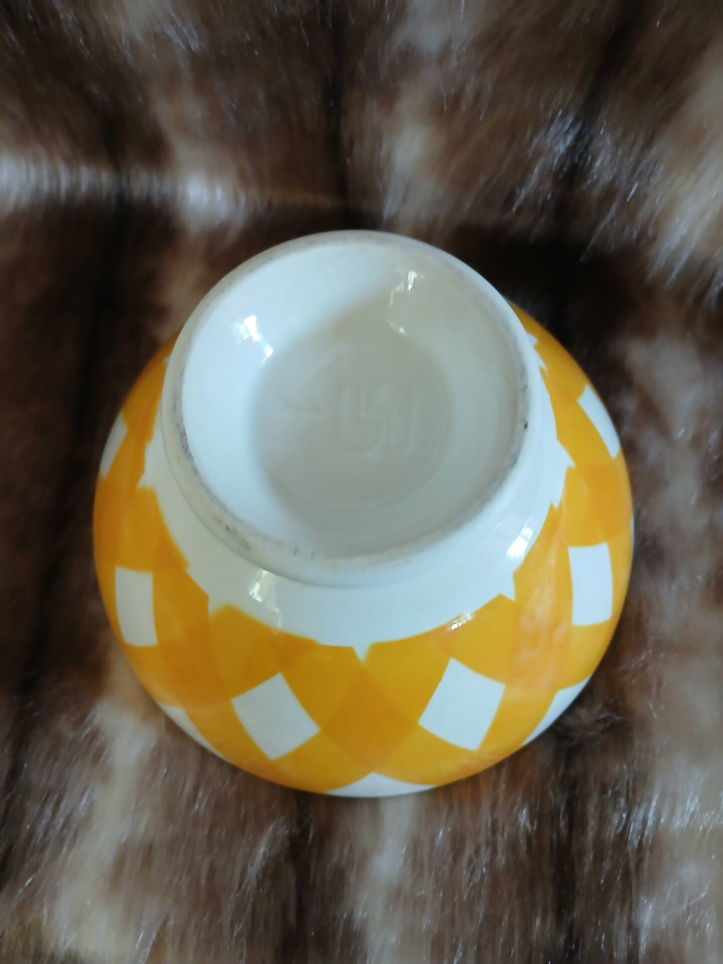 Old Sarreguemines bowl, Scottish pattern.