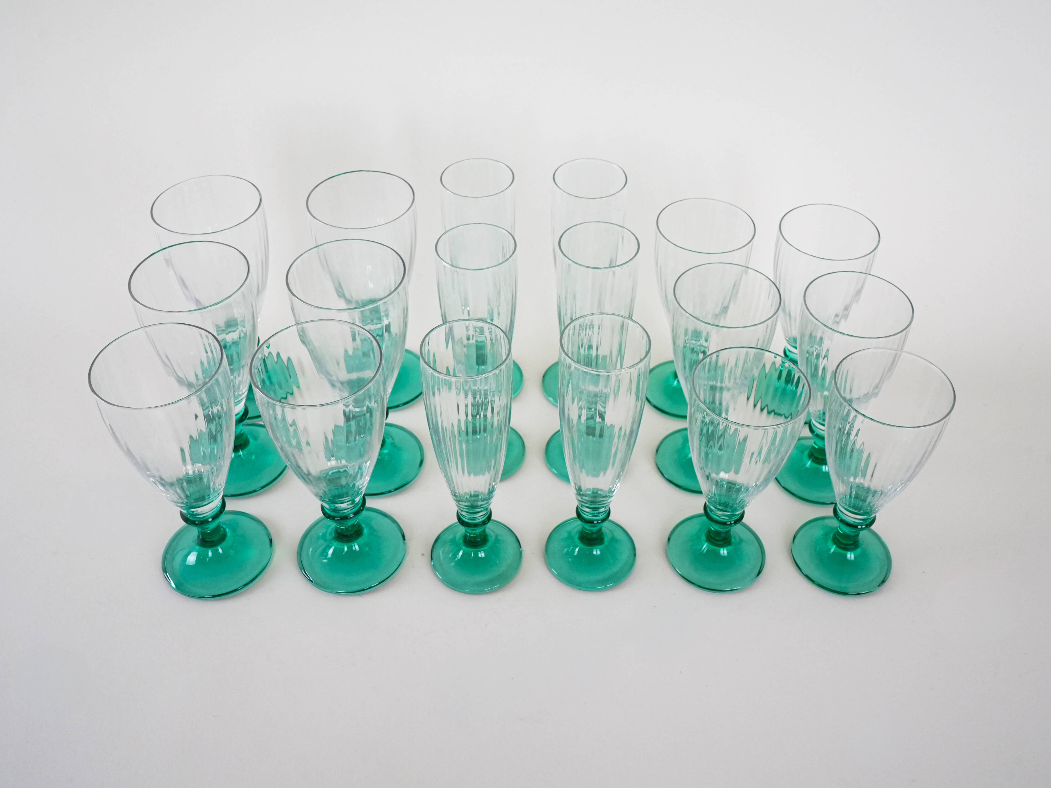 Set of wine and champagne glasses, 1970s, made in Italy