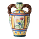 Old handcrafted amphora / polychrome bird glazed terracotta vase